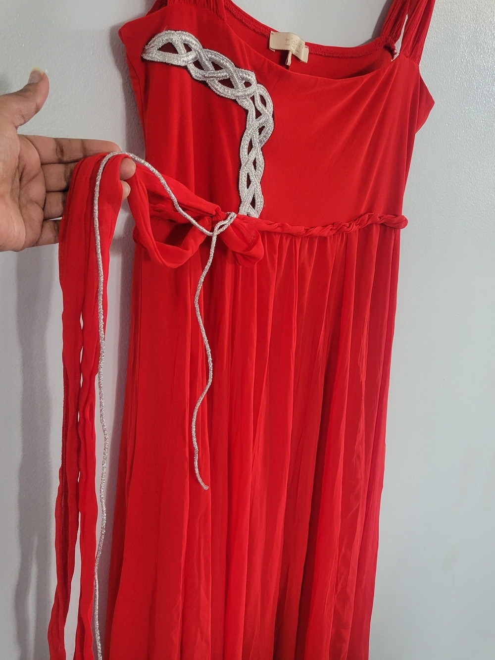 TEBI Grecian Red Maxi Dress Sz 42 (M/L) Empire Waist Formal Vtg-inspired - Picture 10 of 14